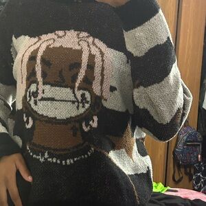 Stylish Black and White Graphic Crewneck Sweater